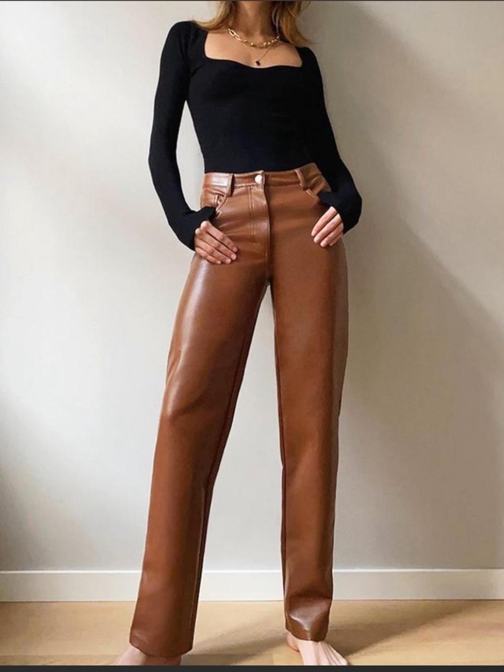 Wilfred Chestnut Faux Leather Straight Leg Pants
